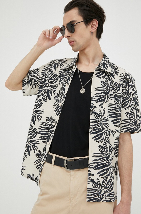 Marc O'Polo koszula z domieszką lnu beżowy 323729241012