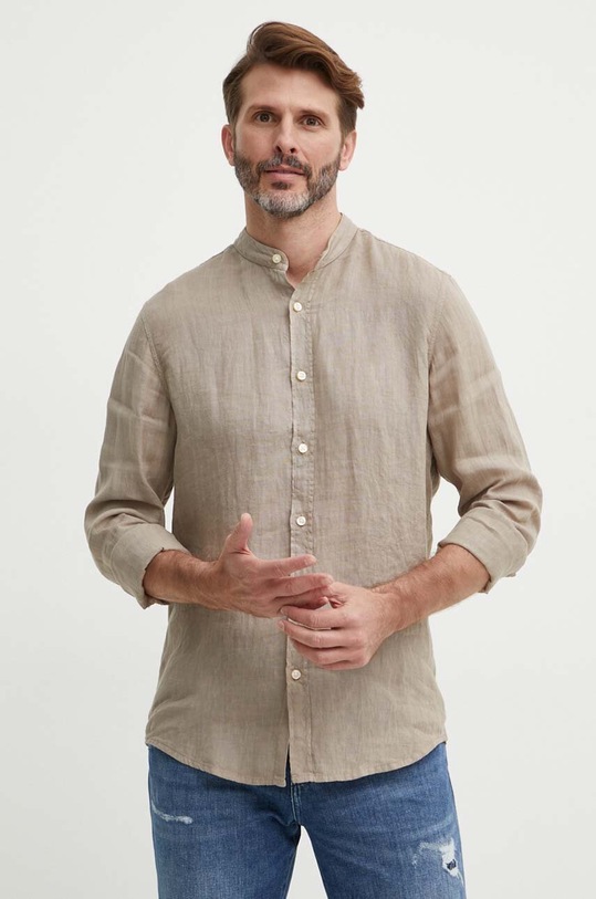 BOSS koszula lniana BOSS ORANGE regular brązowy 50489339