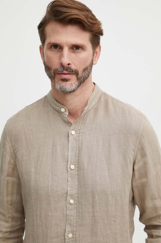 BOSS koszula lniana BOSS ORANGE 50489339 brązowy