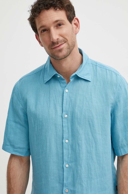 Lněná košile BOSS ORANGE 50489345 modrá