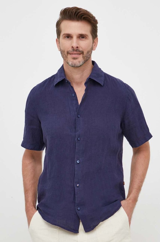 BOSS koszula lniana BOSS ORANGE regular granatowy 50489345