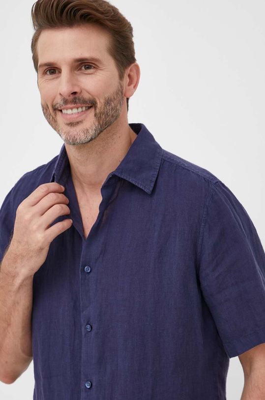 BOSS koszula lniana BOSS ORANGE granatowy 50489345