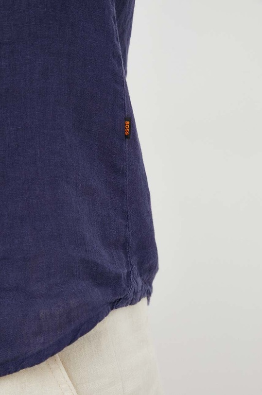 BOSS koszula lniana BOSS ORANGE 50489345 granatowy