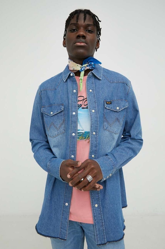 Wrangler koszula jeansowa bawełna niebieski W5D1EM32F