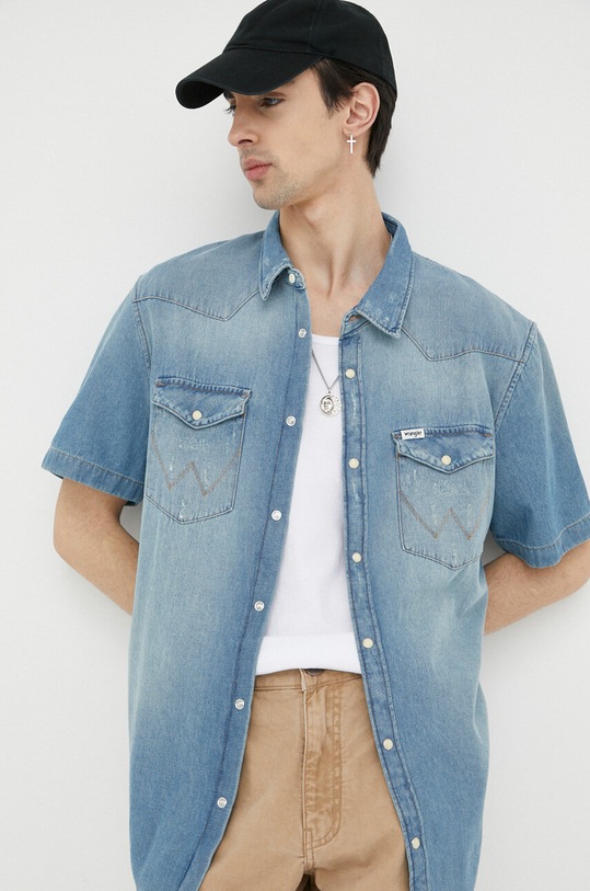 Wrangler camicia di jeans semplice blu W5H8LWZ53