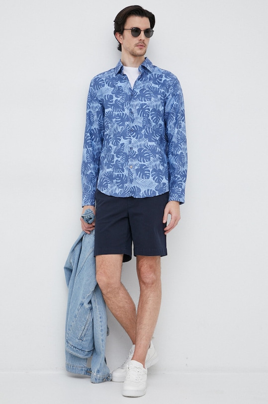 BOSS koszula z domieszką lnu 50490445 niebieski SS23