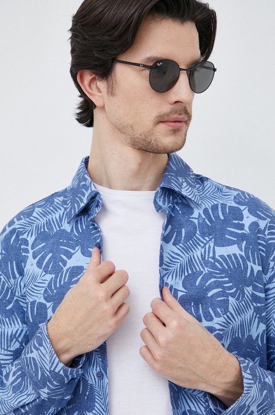 BOSS koszula z domieszką lnu niebieski 50490445