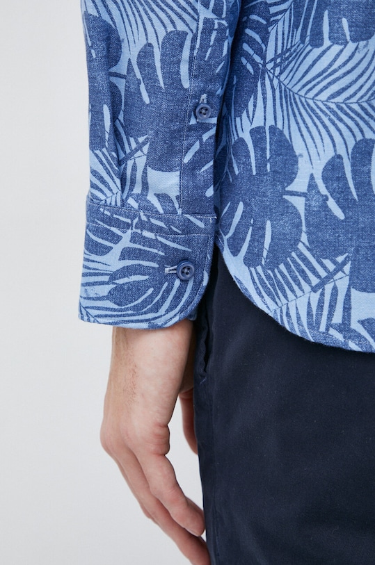 BOSS koszula z domieszką lnu 50490445 niebieski