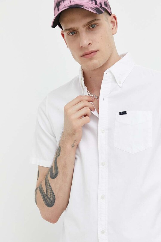 Superdry camasa din bumbac scurt alb M4010623A.01C