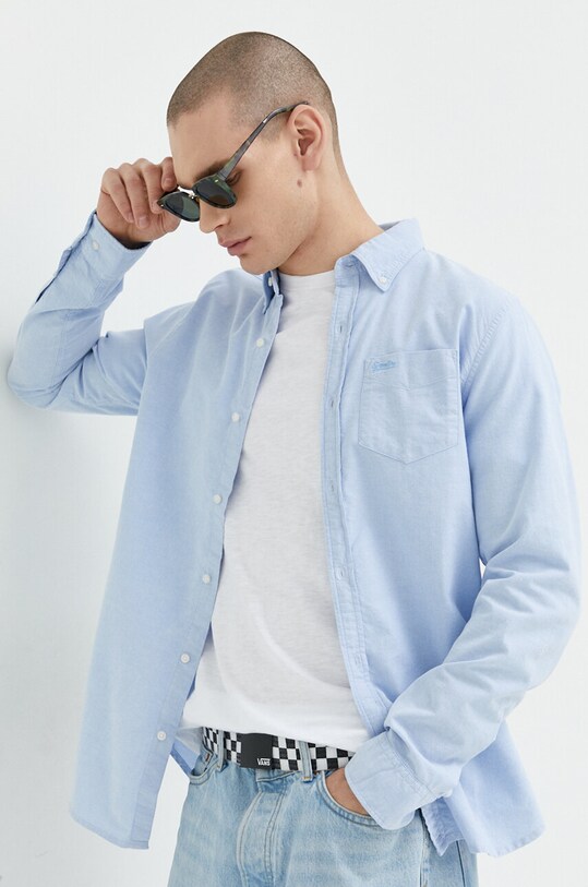 Superdry koszula bawełniana bawełna niebieski M4010653A.8TS