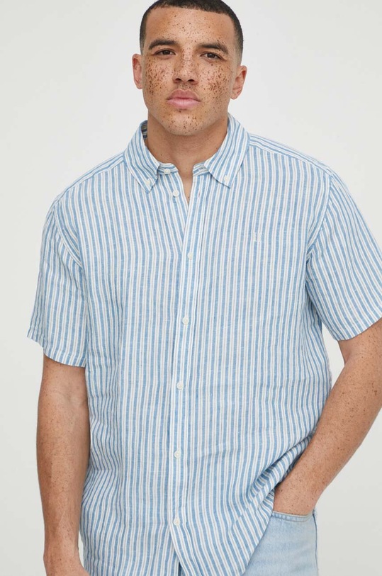 Lněná košile Les Deux LDM401053 modrá