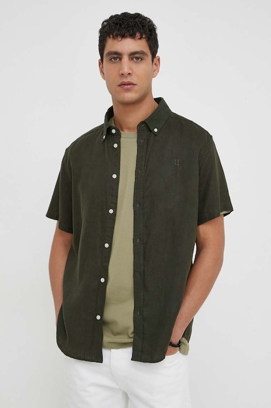 Ľanová košeľa Les Deux zelená LDM401053