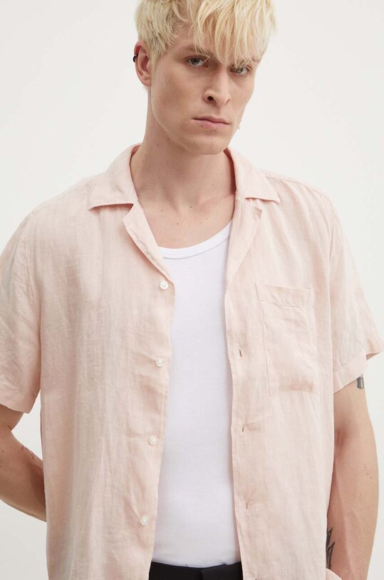 HUGO cămașă de in scurt roz 50490761