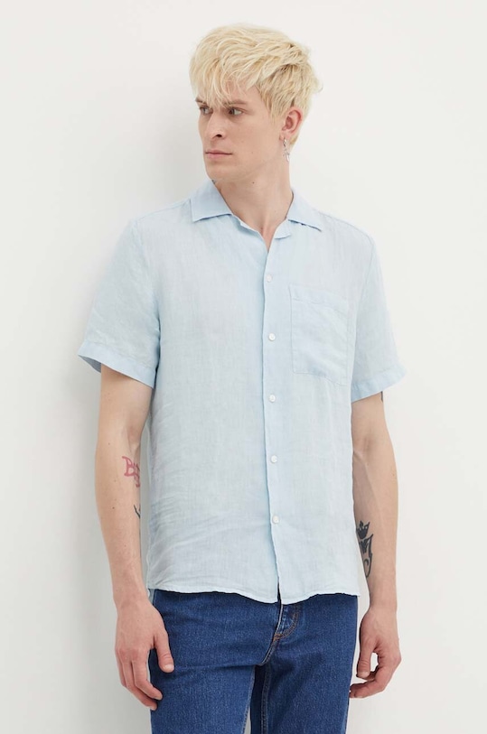 HUGO cămașă de in scurt albastru 50490761