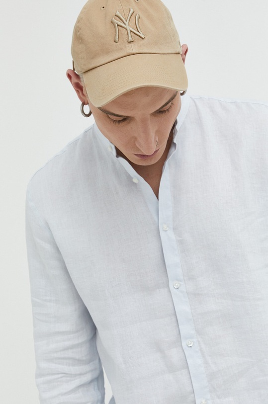 HUGO koszula męska lniana casual niebieski 50490740