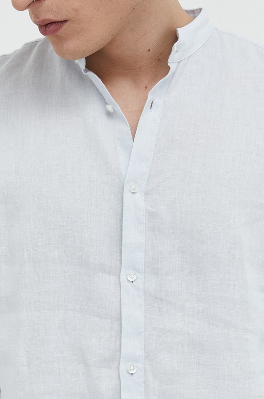 HUGO koszula męska lniana 50490740 niebieski