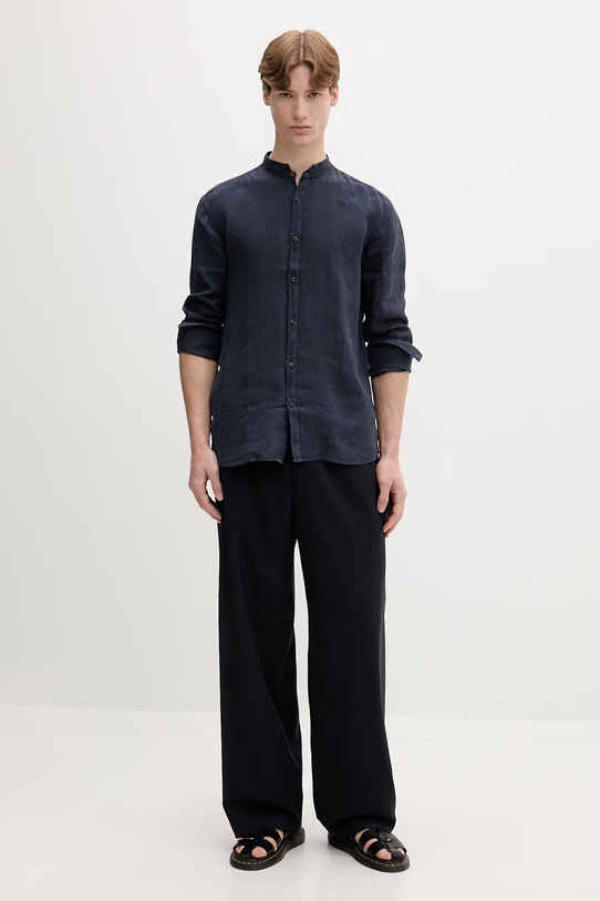 HUGO koszula męska lniana 50490740 granatowy SS26