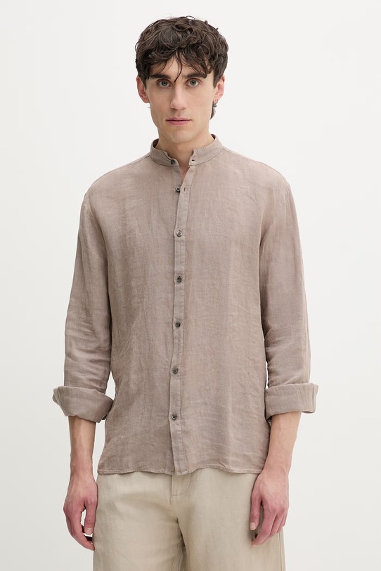 HUGO košile pánská lněná béžová 50490740