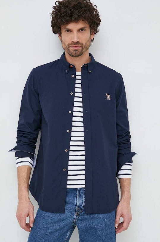 Βαμβακερό πουκάμισο PS Paul Smith slim σκούρο μπλε M2R.599R.FZEBRA