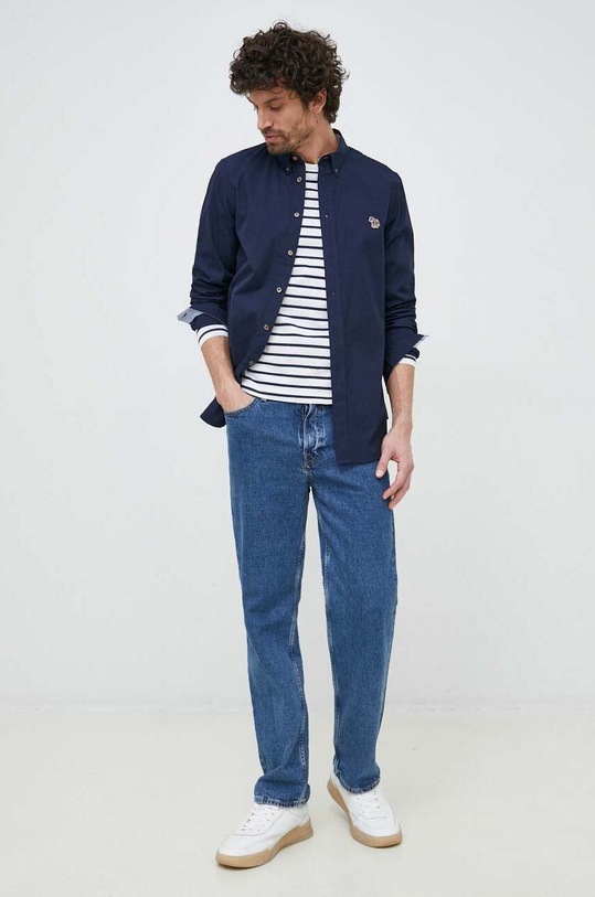 Ρούχα Βαμβακερό πουκάμισο PS Paul Smith M2R.599R.FZEBRA σκούρο μπλε