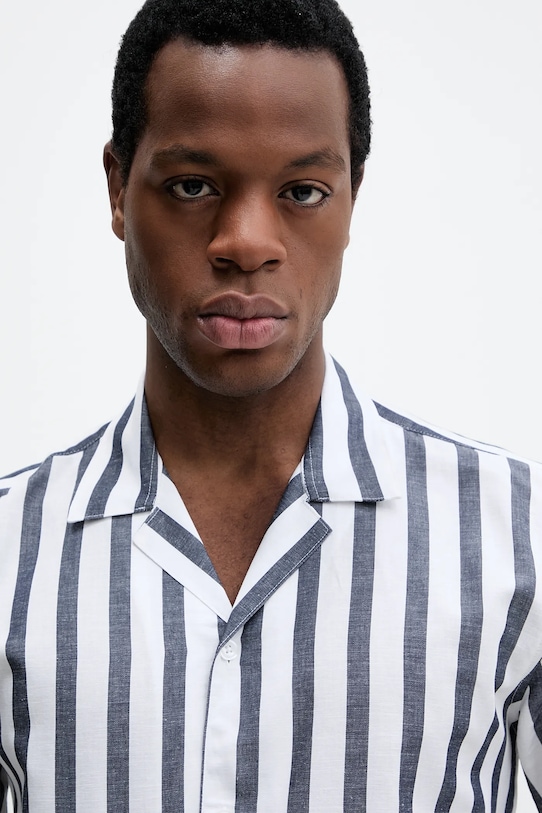 Lindbergh koszula z domieszką lnu biały 30.203321.NAVY