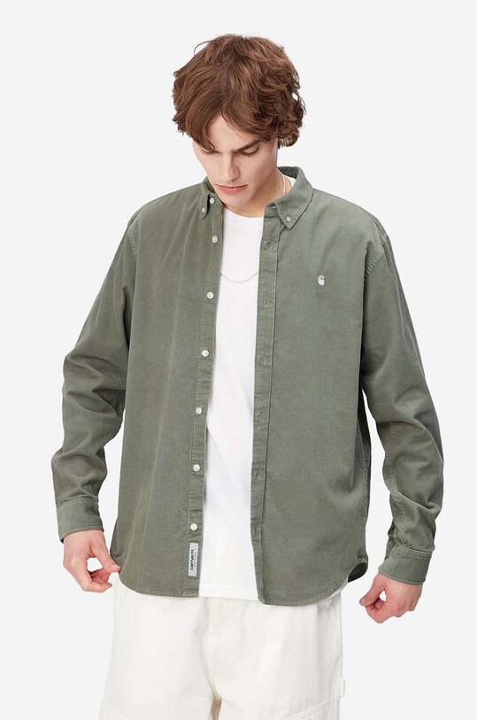 Хлопковая рубашка Carhartt WIP Madison Fine Cord Shirt зелёный I030580