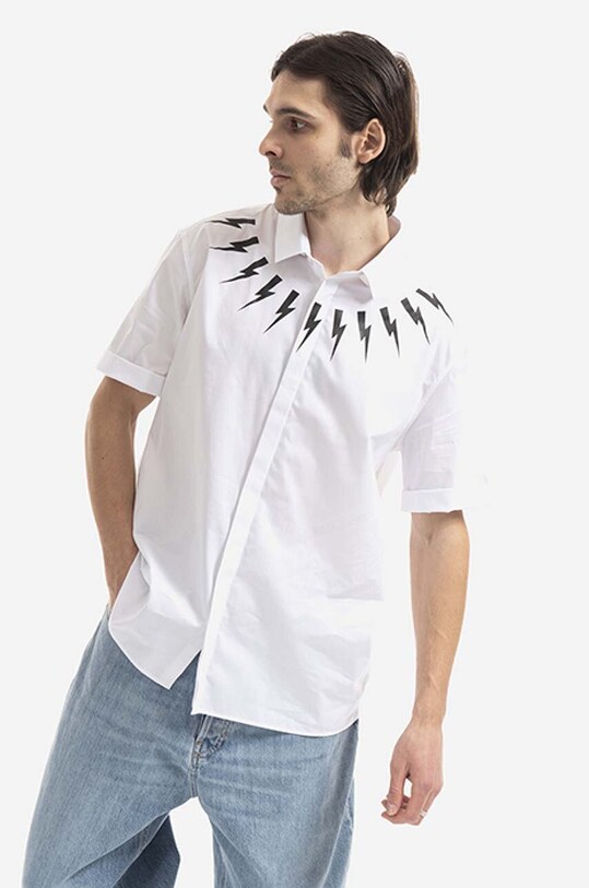 Neil Barett koszula bawełniana Bold Neck Short Sleeve Shirt