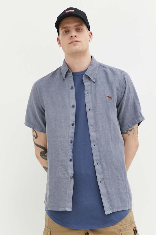 Πουκάμισο από λινό Abercrombie & Fitch μπλε KI125.3089.220