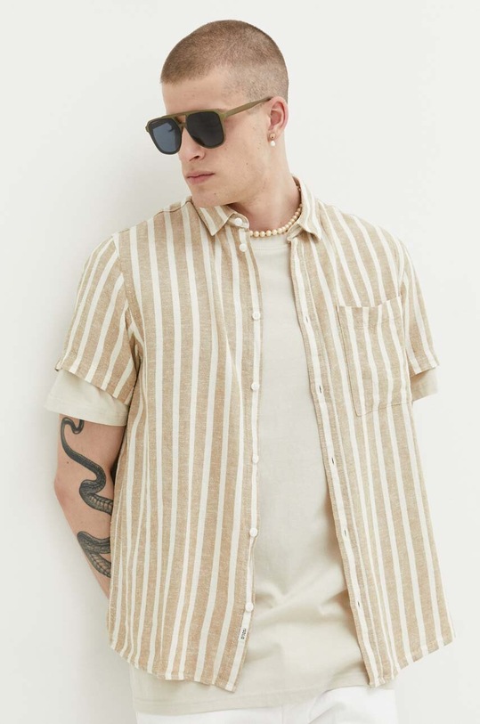 Πουκάμισο από λινό Solid casual μπεζ 21107688.171022