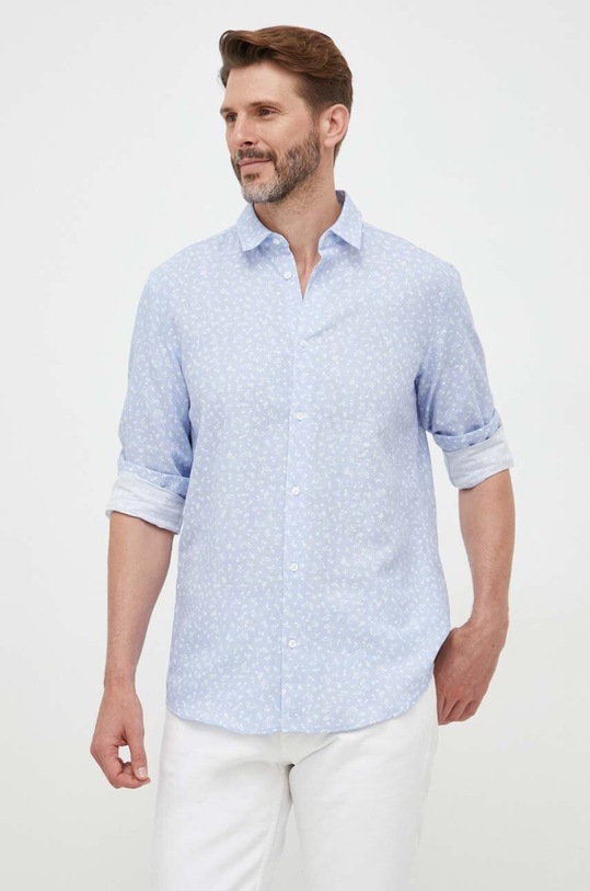 United Colors of Benetton koszula lniana regular niebieski 52VVUQ034.89E