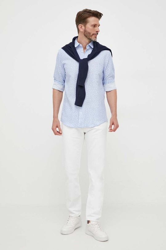 United Colors of Benetton koszula lniana 52VVUQ034.89E niebieski SS23