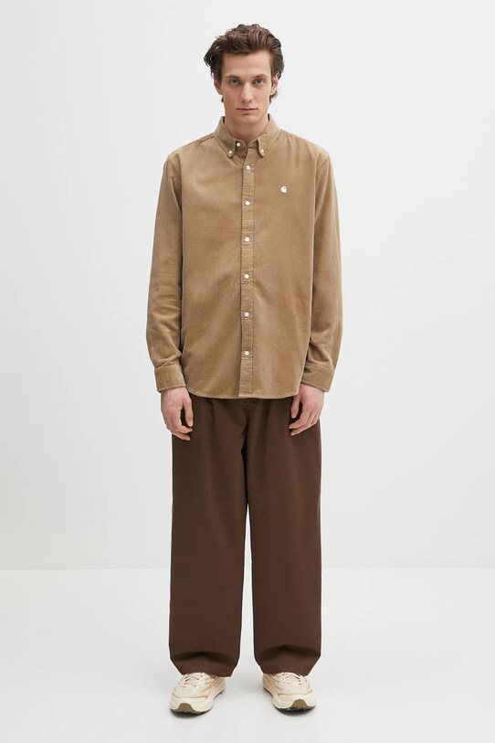 Menčestrová košeľa Carhartt WIP L/S Madison Fine Cord Shirt I030580.1OYXX zelená