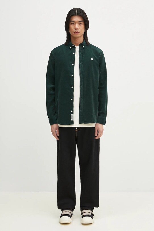 Carhartt WIP cotton shirt L/S Madison Fine Cord Shirt I030580.2VOXX green