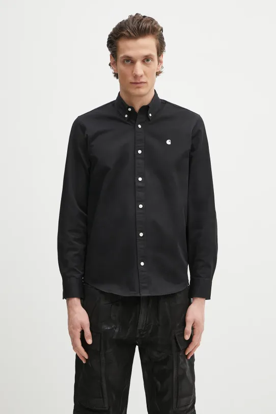 Хлопковая рубашка Carhartt WIP L/S Madison Shirt гладкий чёрный I023339.0D2XX
