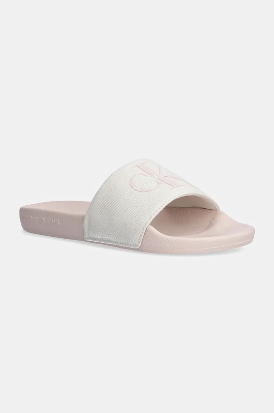 Pantofle Calvin Klein Jeans SLIDE MONOGRAM CO textilní béžová YW0YW00103