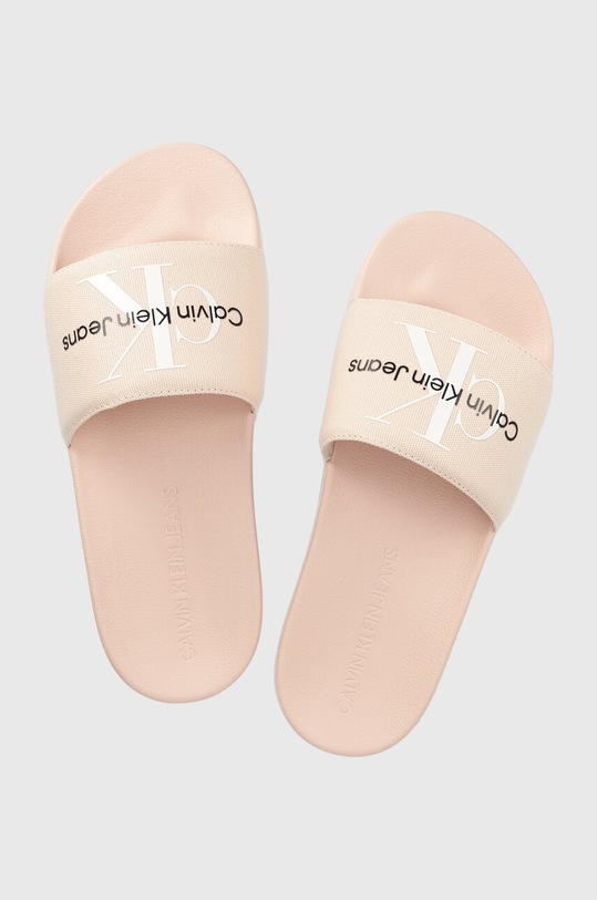 Šľapky Calvin Klein Jeans SLIDE MONOGRAM CO plochý ružová YW0YW00103