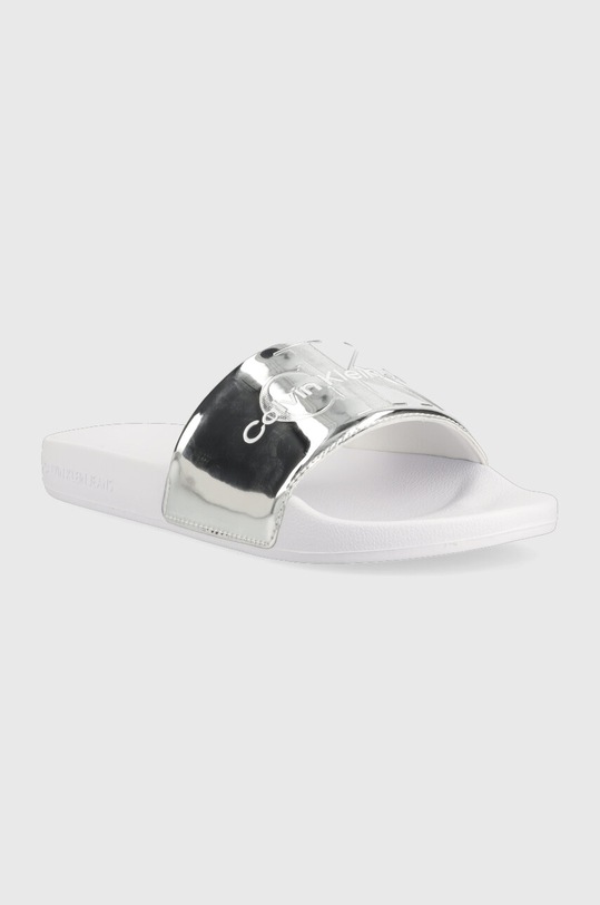 Calvin Klein Jeans papuci SLIDE METALLIC MONOLOGO YW0YW00638 argintiu SS23