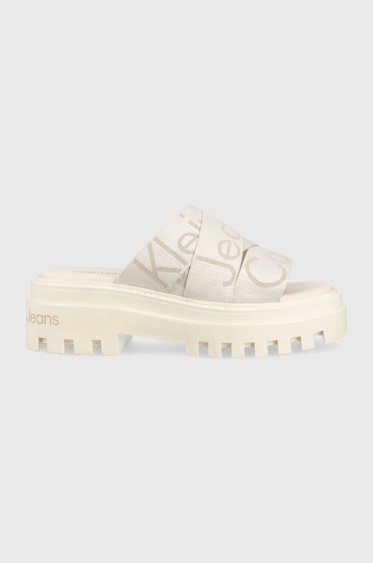 Calvin Klein Jeans klapki TOOTHY COMBAT SANDAL WEBBING 5-8 cm beżowy YW0YW00949