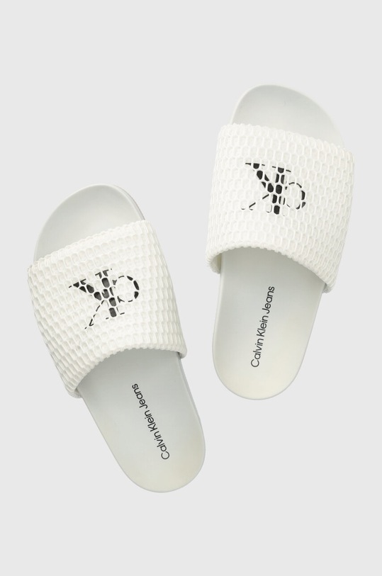 Παντόφλες Calvin Klein Jeans COMFORT SANDAL OVERSIZED MESH φλατ λευκό YW0YW00973