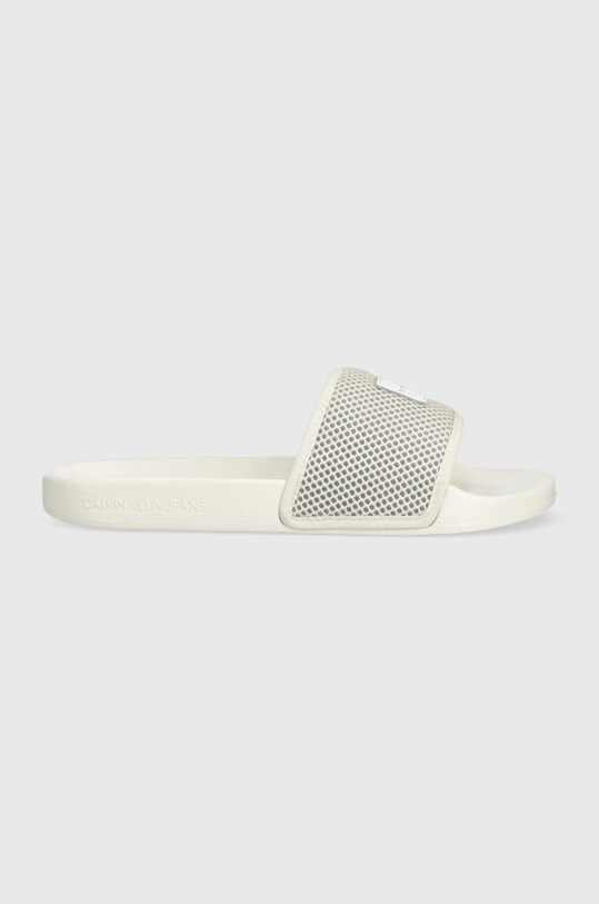 Calvin Klein Jeans klapki SLIDE BADGE WN tekstylny beżowy YW0YW00997