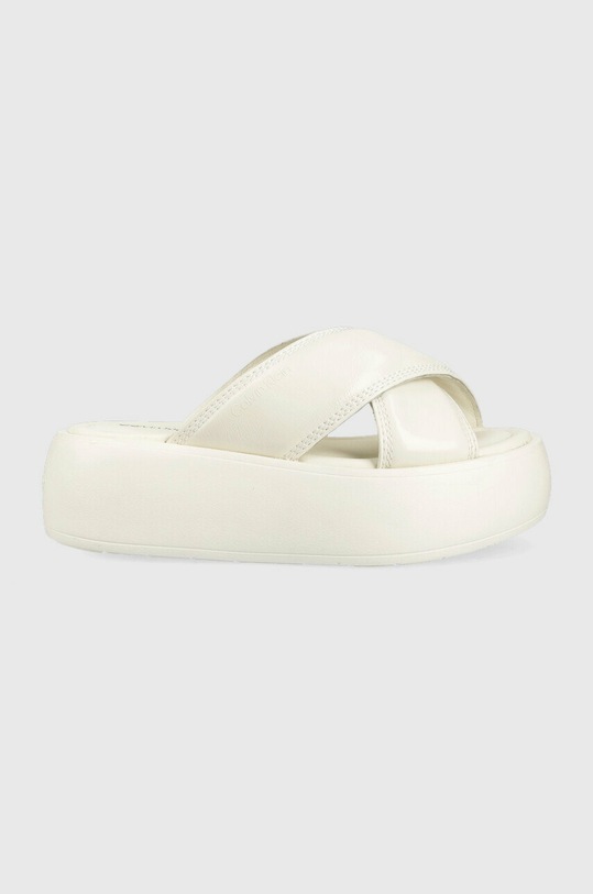 Calvin Klein slapi de piele BUBBLE SLIDE - PAT femei, culoarea alb, cu ...