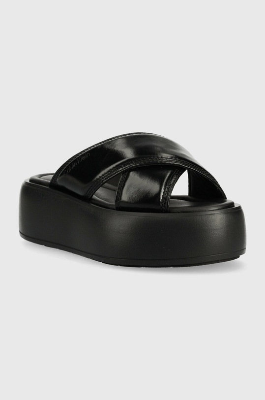 Calvin Klein klapki skórzane BUBBLE SLIDE - PAT HW0HW01469 czarny SS23