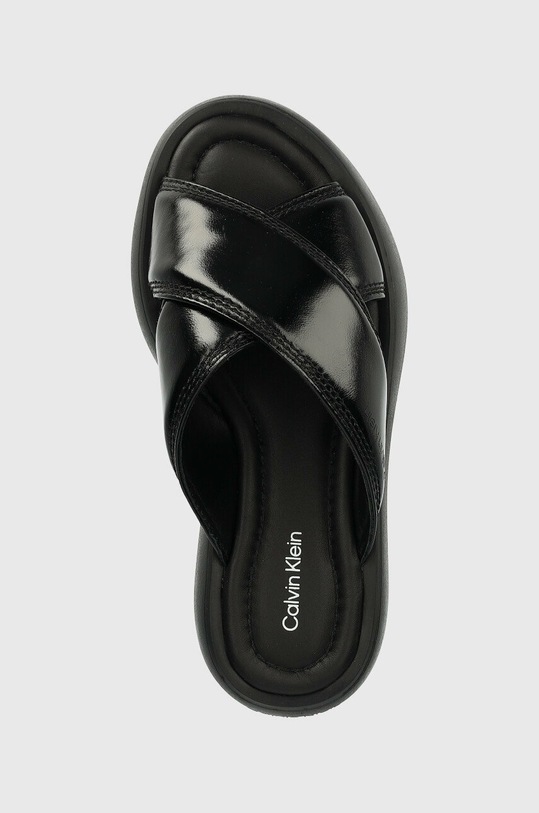 Calvin Klein klapki skórzane BUBBLE SLIDE - PAT czarny HW0HW01469