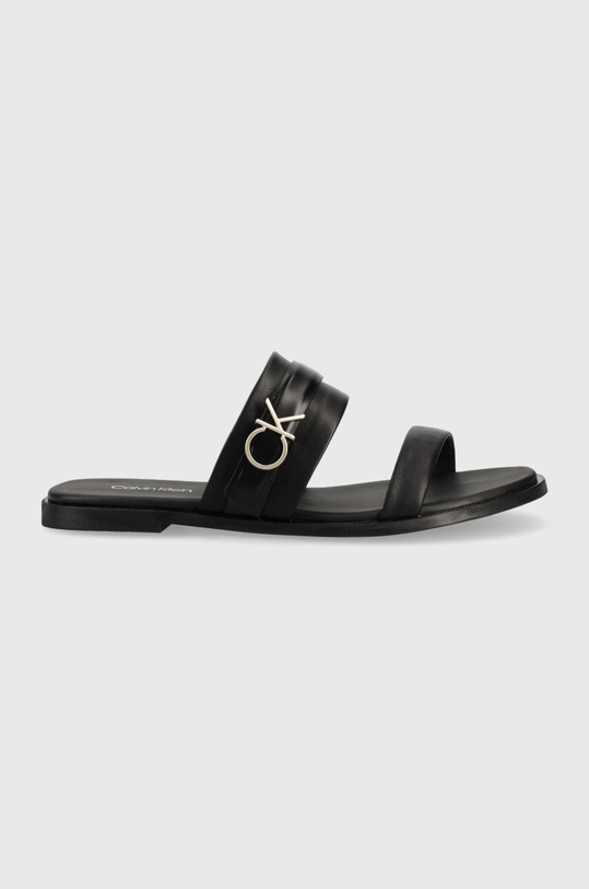 Calvin Klein klapki skórzane ALMOND SLIDE W/HW płaski czarny HW0HW01482