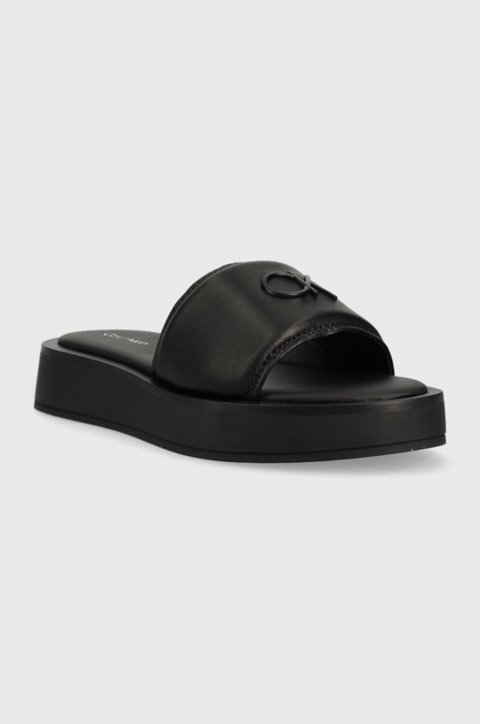 Kožené šľapky Calvin Klein DRESS FLATFORM W/HW HW0HW01487 čierna SS23