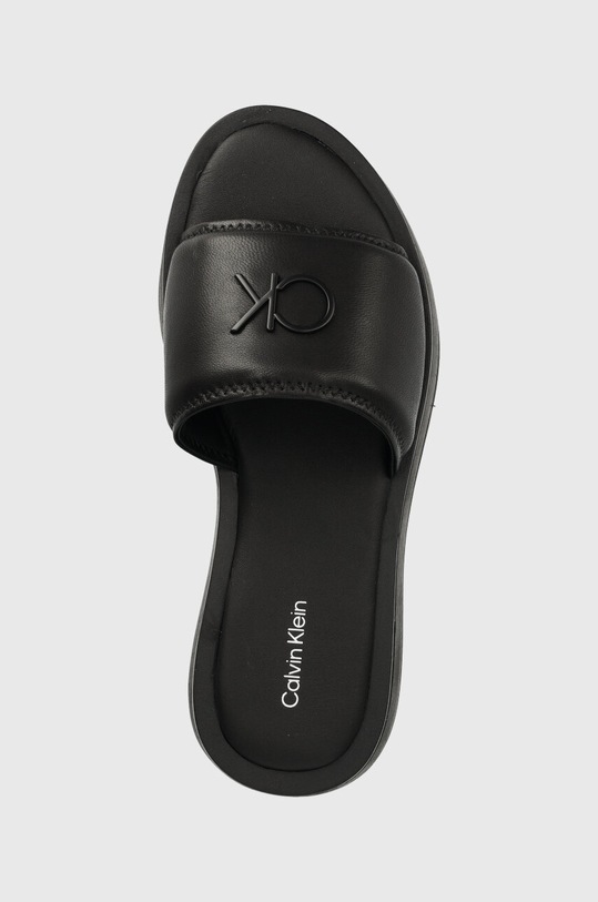 Kožené šľapky Calvin Klein DRESS FLATFORM W/HW čierna HW0HW01487