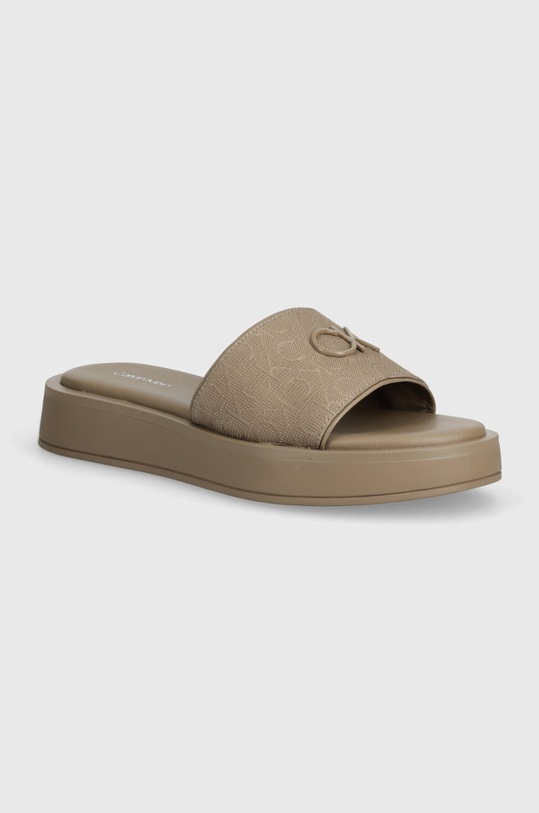 Calvin Klein klapki DRESS FLATFORM W/HW - JQ tekstylny beżowy HW0HW01488