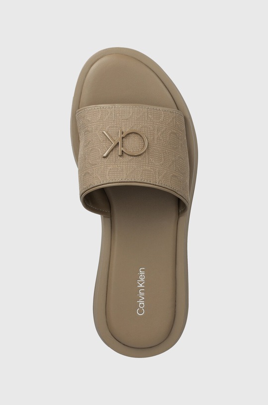 Calvin Klein klapki DRESS FLATFORM W/HW - JQ beżowy HW0HW01488