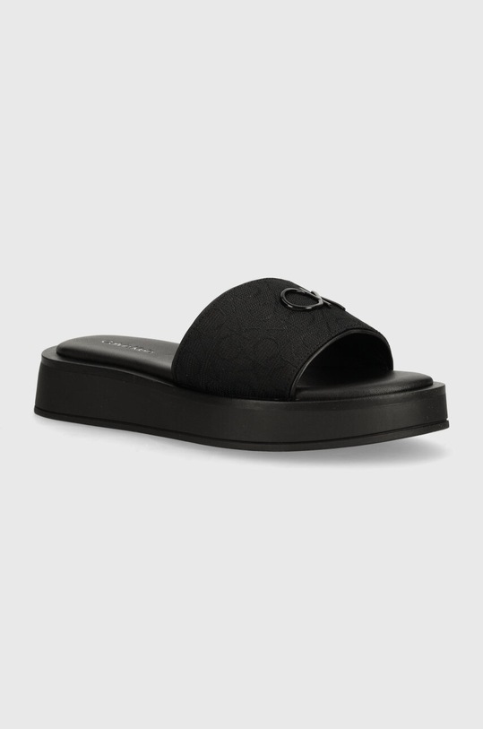 Calvin Klein klapki DRESS FLATFORM W/HW - JQ tekstylny czarny HW0HW01488