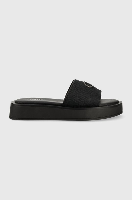 Calvin Klein klapki DRESS FLATFORM W/HW - JQ tekstylny czarny HW0HW01488
